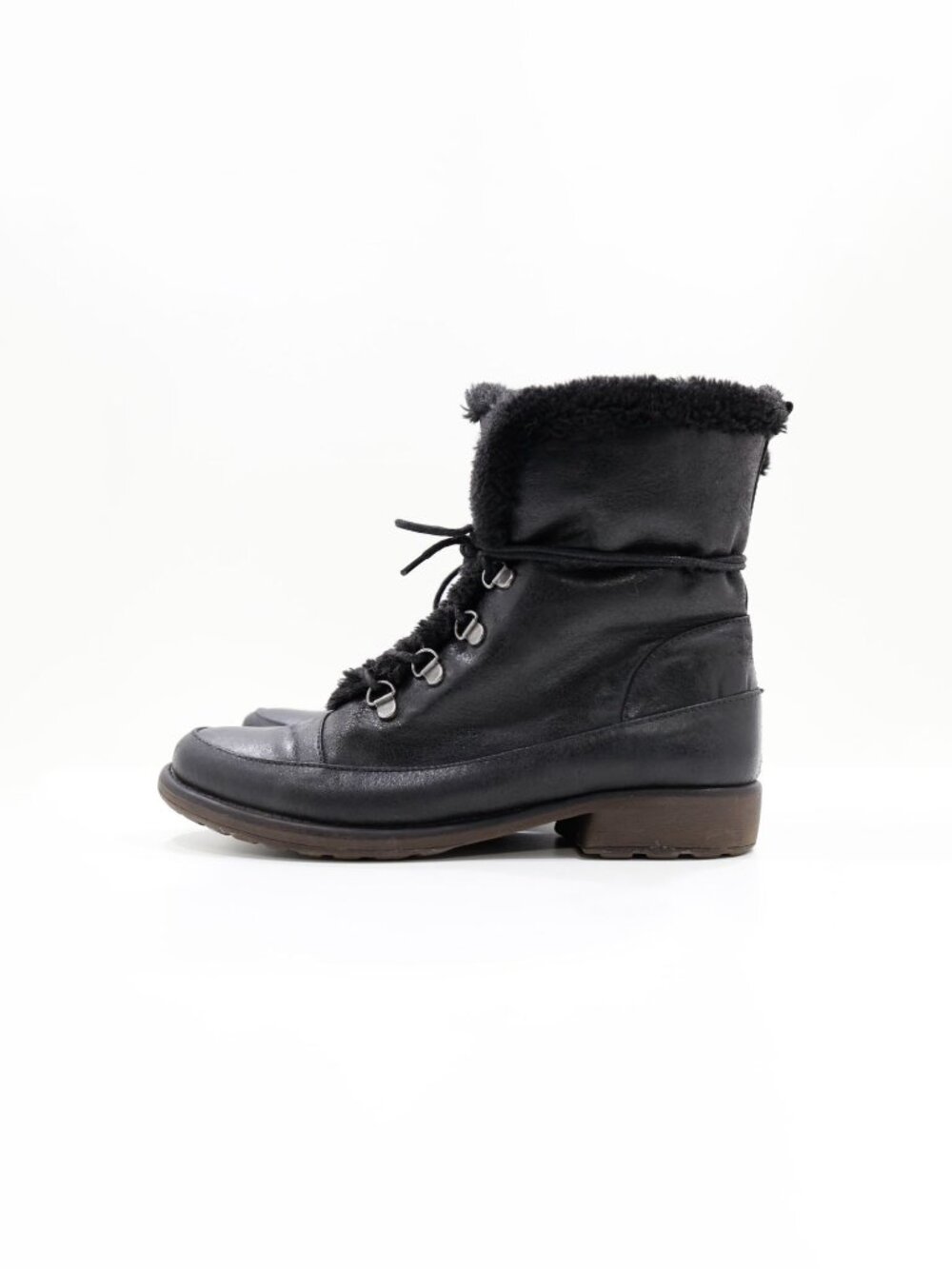 BareTraps Sindee Black Faux Leather Faux-Fur Lined Flat Winter Boots - 9